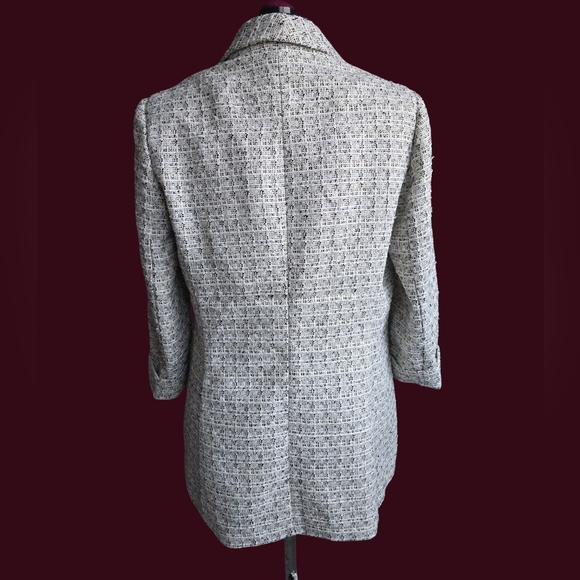 Anne Klein Classic Tweed Open Front Gray Blazer Black And Gold Specks Size M - Picture 2 of 7